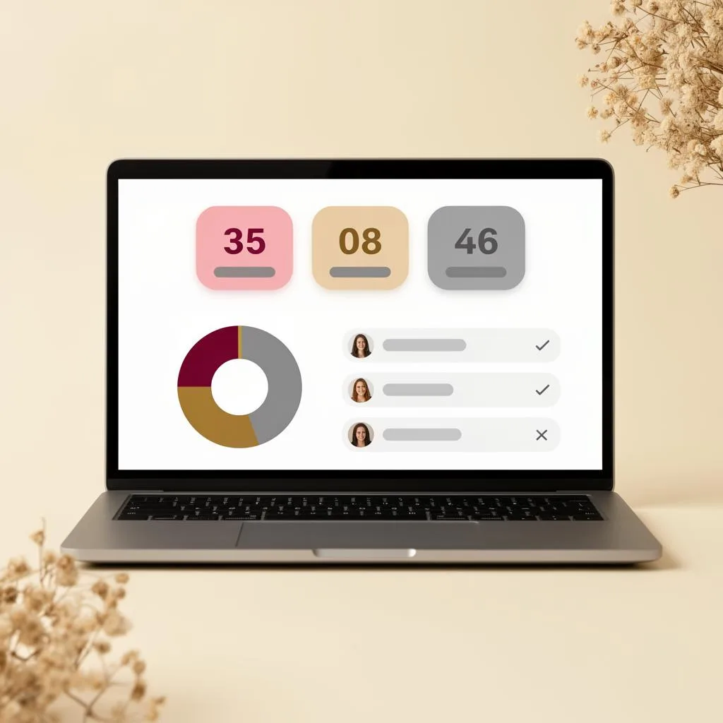 ตัวอย่าง dashboard RSVP งานแต่งงาน แสดงยอดตอบรับแบบ real-time พร้อมรายชื่อแขกและสถานะ