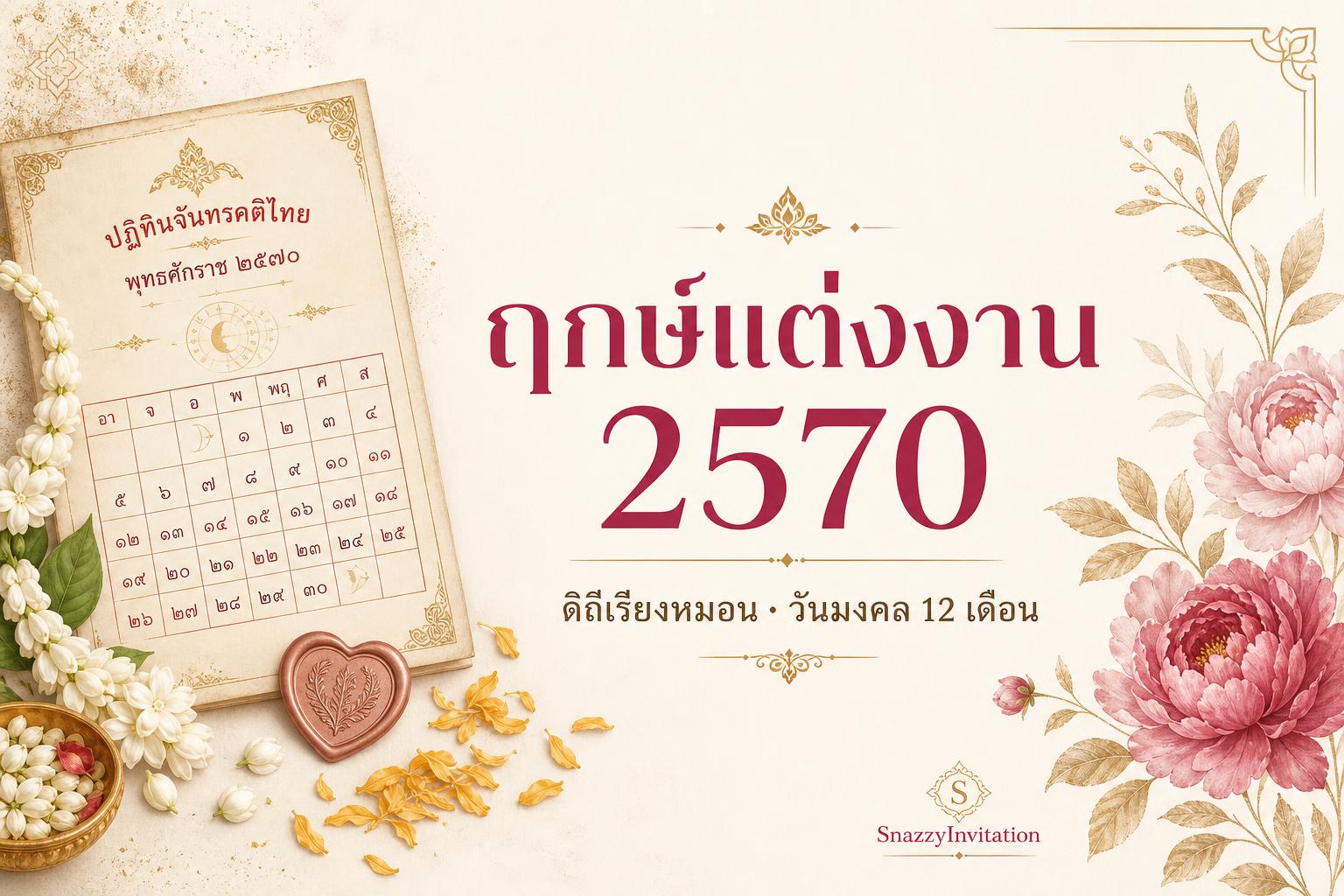 ฤกษ์แต่งงาน 2570 ครบ 12 เดือน ดิถีเรียงหมอน + วันมงคล