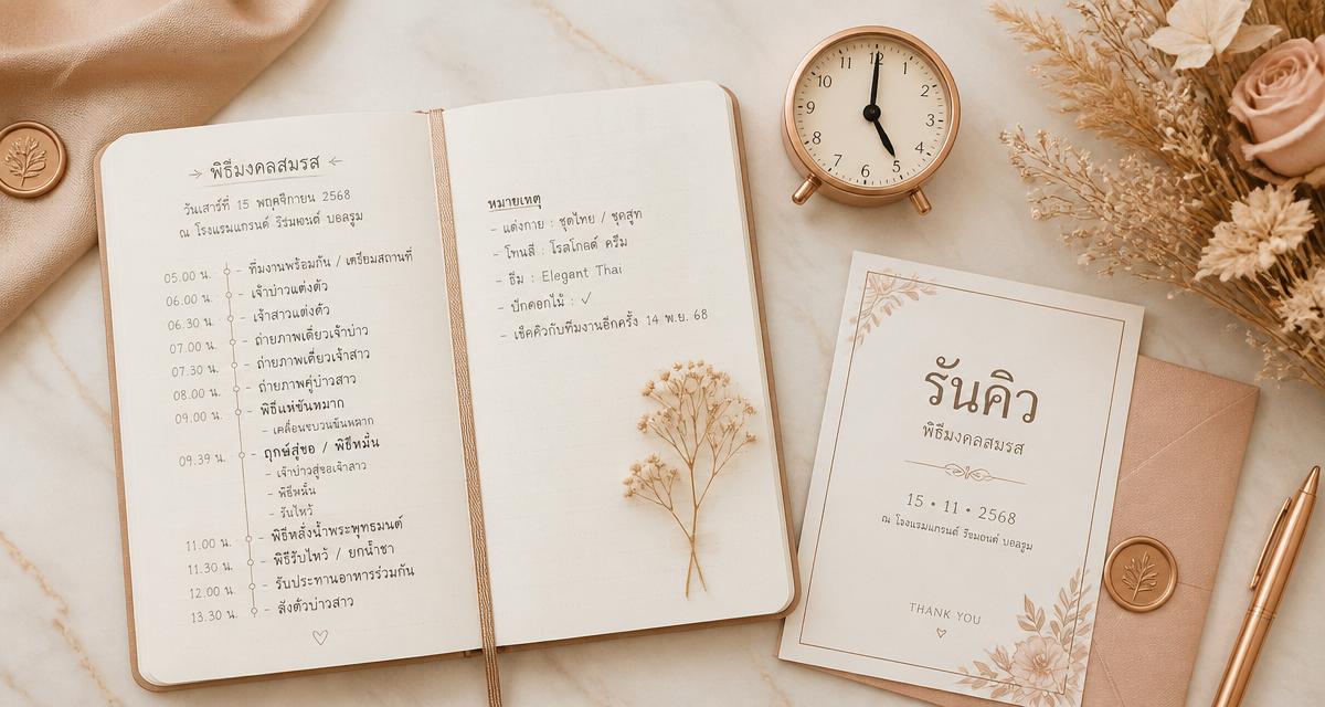รันคิวงานแต่ง คืออะไร? ตัวอย่าง Timeline พิธีเช้า–เย็น 2569